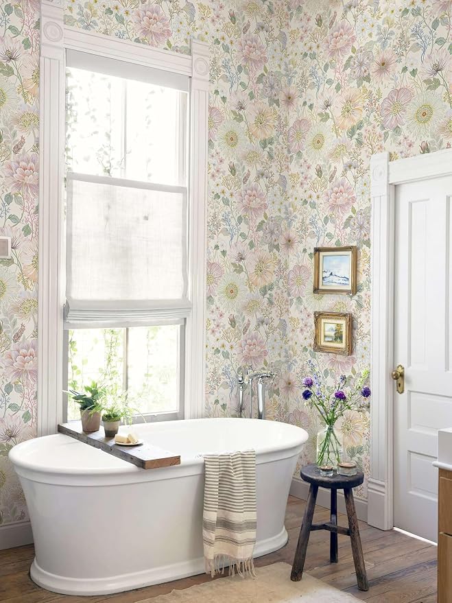 Dimoon Peel and Stick Wallpaper Floral Pink Contact Paper Cottage Wallpaper Modern Boho Farmhouse Removable Renter Friendly Waterproof Wall Paper for Cabinets Kitchen Botanical Vinyl 78.7" x 17.3" - Image 4