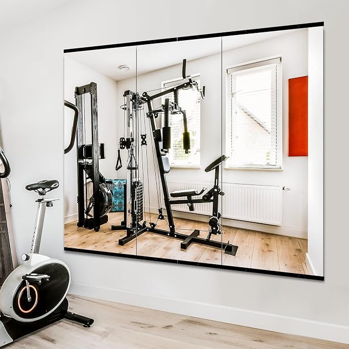 Home Gym Mirror for Wall, 48x24x3PCS Frameless Full Length Mirror, Black - Image 4