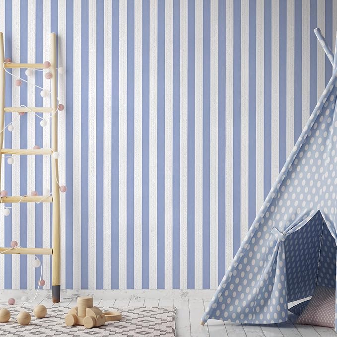 Blue Stripe Peel and Stick Wallpaper A Set of 15.7" x 1181" Blue and White Self-Adhesive Wallpaper Removable Waterproof Contact Paper for Cabinets,Bedroom,Nursery,Accent Wall - Image 8
