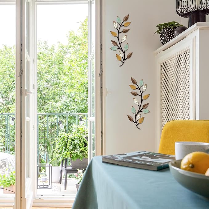 Zhengmy 2 Pcs Metal Leaf Wall Art Vine Branch Decor,Bright Colors | Olive Branch Metal Decor for Living Room Hallway, Symmetrical Leaf Pair for Doorway Entryway, Lightweight Hanging Art Design - Image 5