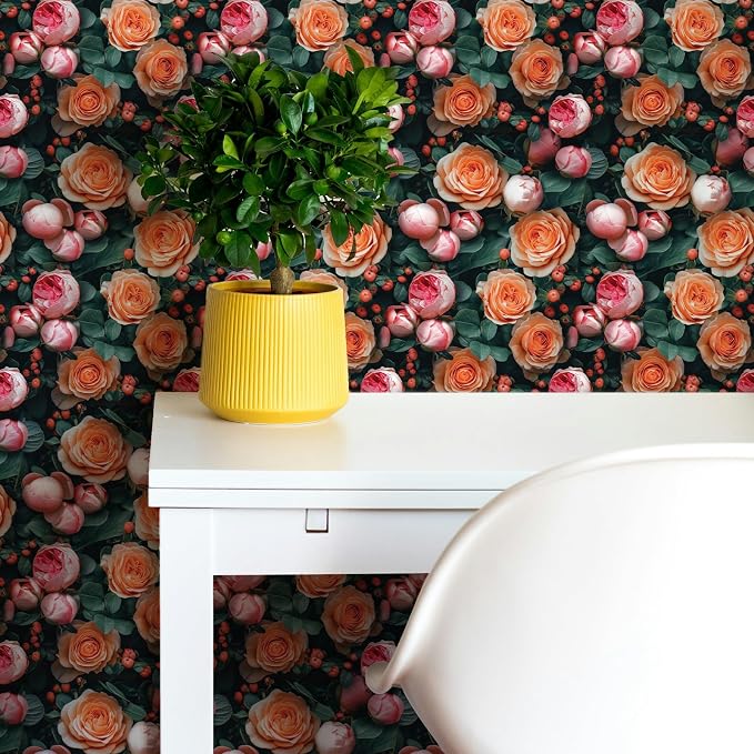 Main Street Peel and Stick Wallpaper Sheets, Fresh Roses, 12-Pack | 11 x 16 in sheet size; Covers up to 14.67 sq ft; Eco-friendly paper material; No paste or additional adhesive required - Image 3