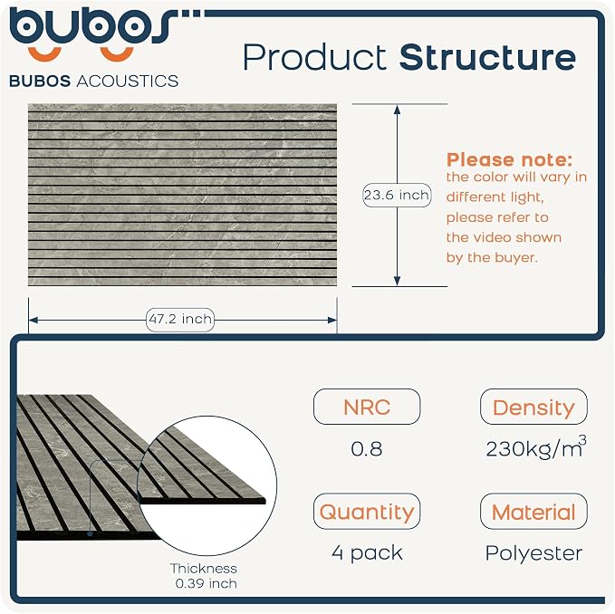 BUBOS 4-Pack Acoustic Panels 47.2"x23.6", Peel & Stick Sound Wall Panels | Self-Adhesive, Marble Pattern Decor Sound Wall Panels, Large Coverage for Studio Office Home - Image 2