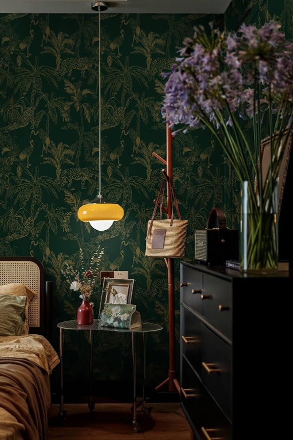 Heroad Dark Green Peel and Stick Wallpaper Boho Contact Paper Jungle Wall Paper Removable Self Adhesive Cheetah Wallpaper for Bedroom Living Room Cabinet Waterproof Bathroom Vinyl Roll 17.3"x78.7" - Image 6