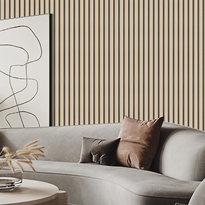 Arthome Wood Slat Wallpaper 17''x120'' Peel and Stick self Adhesive Wood Wallpaper PVC Vinyl Decorative Removable Wallpaper Waterproof Faux Wood Grating Stripe Contact Paper for Living Room (Oak) - Image 2