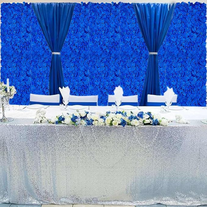 BLOSMON Royal Blue Flower Wall Panel Backdrops, 6 Pcs, 24 x 16 Inch | Hydrangea Artificial Flower Backdrops, for Wedding, Party, Bridal Shower, Hanging Faux Silk Floral Panels for DIY Decor - Image 7