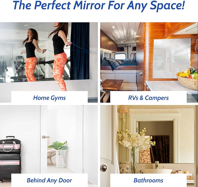 Duco USA-Made Acrylic Mirror Sheet 1/8 Inch Thick 12" x 12" (with Adhesives) - Pack of 4 Silver Frameless Plastic Mirror for Walls, Home Gyms, Bathrooms, & More - Shatter-Proof Mirrored Plexiglass - Image 4