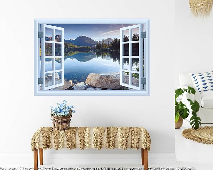 FLFK Fake Window Wall Mural - Landscapes Faux Window Wall Sticker for Wall Decor, Stick and Peel Wall Decals,48"x32",Set of 2 Sheets - Image 3