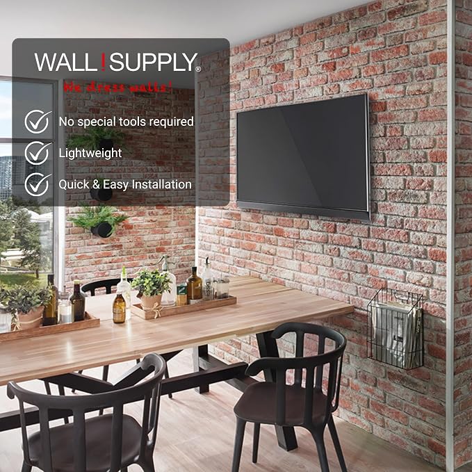 Wall!Supply - 3D Wall Panels - Red and White Ultralight Weathered Brick Wall Covering - Lightweight Foam Wallpaper Alternative - Easy DIY Installation - 4-Pack - Image 2