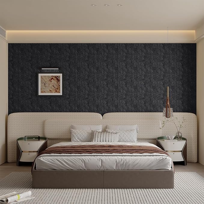 Yutianli 3D Wall Panel Peel and Stick Soundproof Foam Linen Wall Cloth Dark Grey 16.7"x118" Self-Adhesive Decorative Wallpaper Anti-Collision Wall Padding - Image 4