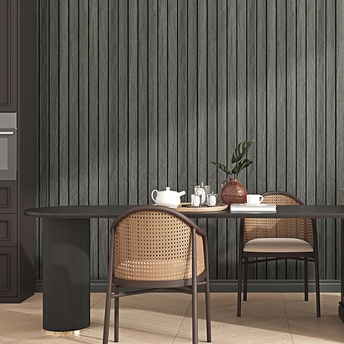 Black Grey PVC Acoustic Slat Wall Panel Peel and Stick for Walls | Textured Deep Gray Fluted Wood Paneling Self Adhesive Soundproof 3d Wall Panels for Living Room Bedroom TV Background 12×118" - Image 4