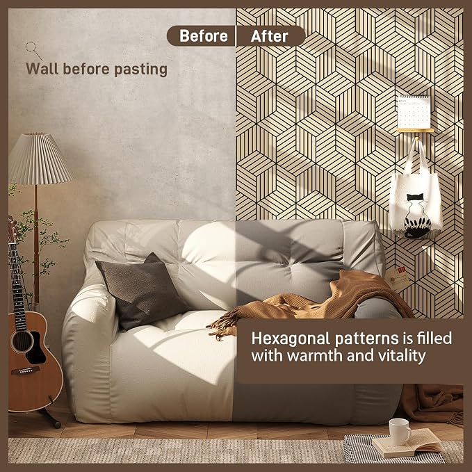 MelunMer Brown Geometric Wallpaper Peel and Stick Removable 17.7”×393” - Image 3