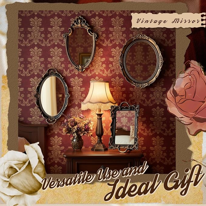 Beeveer 4 Pcs Vintage Gold Wall Mirror Set Luxury Gallery Wall Mirror Decorative Hanging Antique Decor for Living Room Entryway Wedding Bedroom Bathroom Victorian Decor (Vintage,Bronze Gold) - Image 5