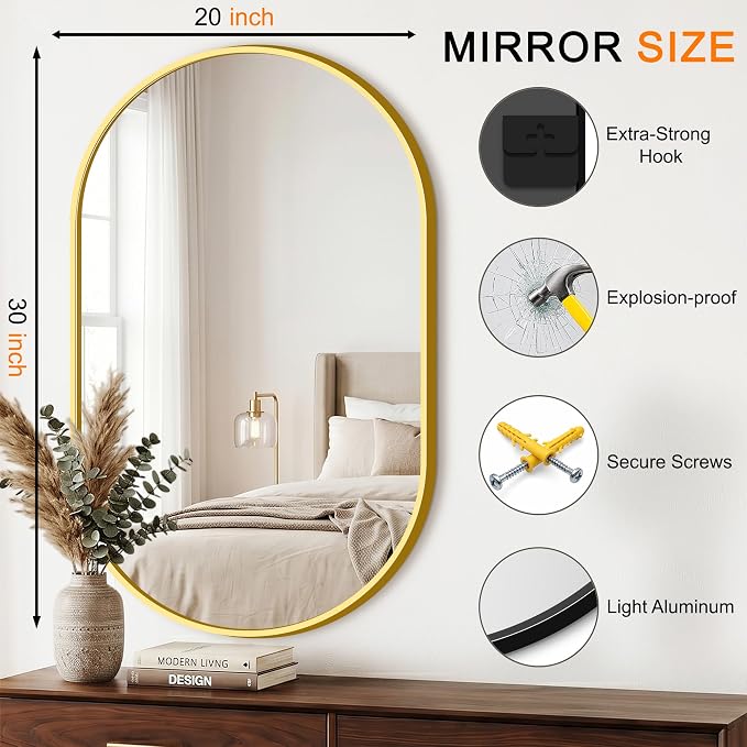 Oval Bathroom Mirror, 2 Pack 20"x30" Gold Vanity Mirror for Over Sink - Image 2