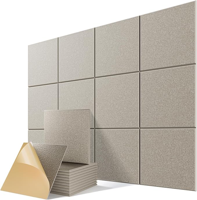 12 Pack Self-Adhesive Acoustic Panels, 12" X 12" X 0.4" High-Density Sound Proof Foam Panels for Walls, Soundproof Wall Panels for Home & Office (Camel) by Lebenforce
