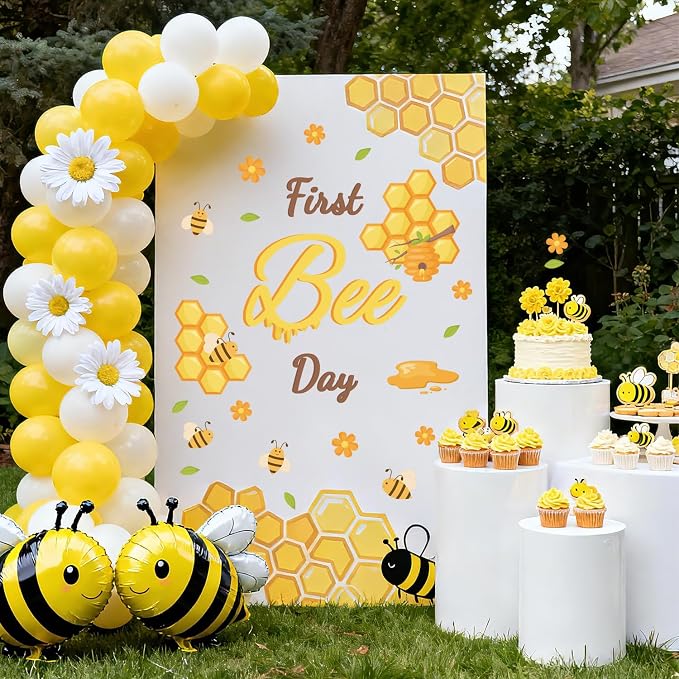 LHIUEM First Bee Day Birthday Party Decals for Baby Shower Balloon Arch Backdrop Baby Boy or Girl One Bee Stickers Yellow 1st Bees Day Sweet Happy Birthday Decoration for Centerpieces Party Supplies - Image 6