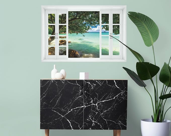 FLFK Fake Window Wall Mural - Tropical Beach Peel and Stick Decal, 48 x 32 inches, Set of 2 Sheets - Image 4