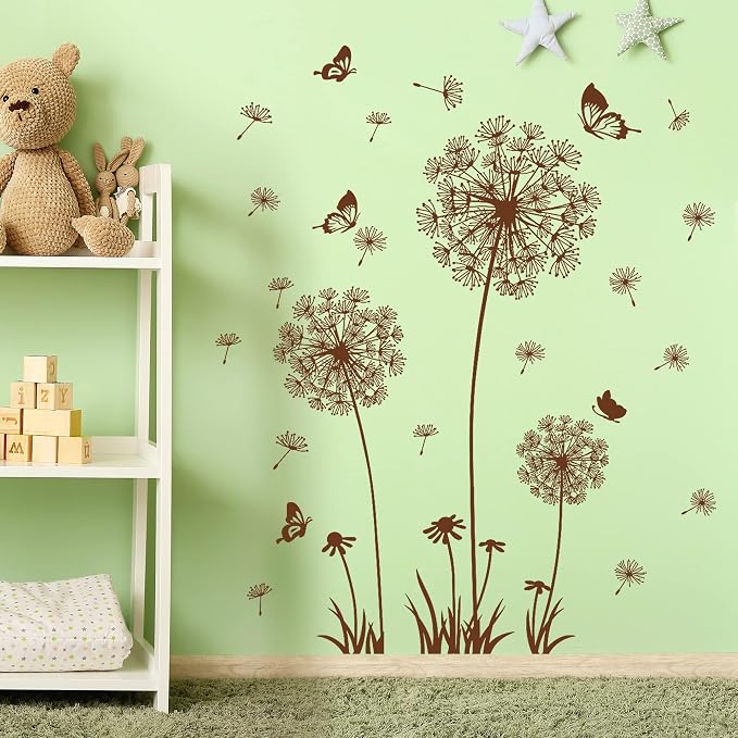 Removable 3D Dandelion Wall Decals Flowers and Flying Butterfly Wall Stickers Murals Self-adhesive Peel and Stick Falling Dandelions Decor for Girls Bedroom Living Room Nursery Baby Children's - Image 3