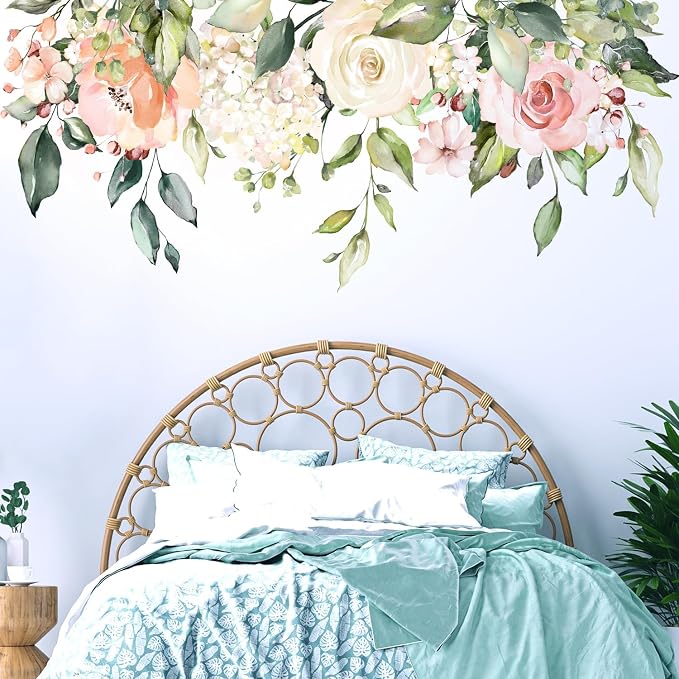 Flowers Leaves Wall Decals Peel and Stick, Large Floral Flowers Wall Stickers, Removable Vine Home Decor Art for Bedroom Living Room Classroom Office - Image 7