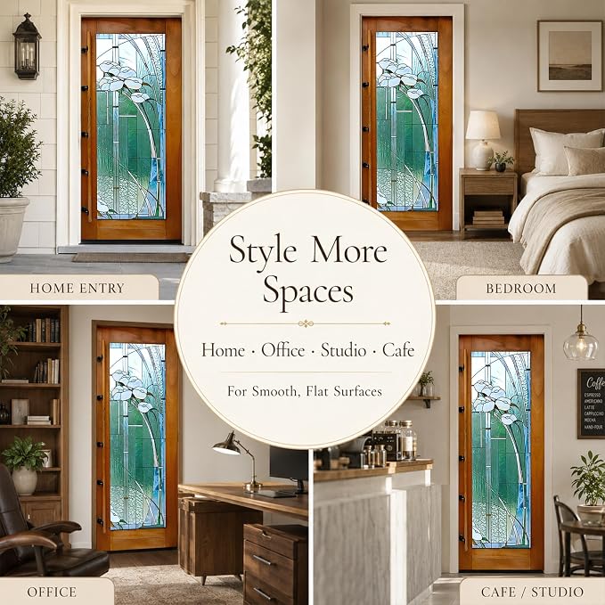 Door Stickers Peel Stick Murals-Wall Covers Decorative Decal Floral Glass | 30.3"W x 78.7"H, 3D Blue Peacock Wallpaper，Waterproof Removable Opaque Vinyl Self Adhesive Fake Door Decor for Home Office - Image 7