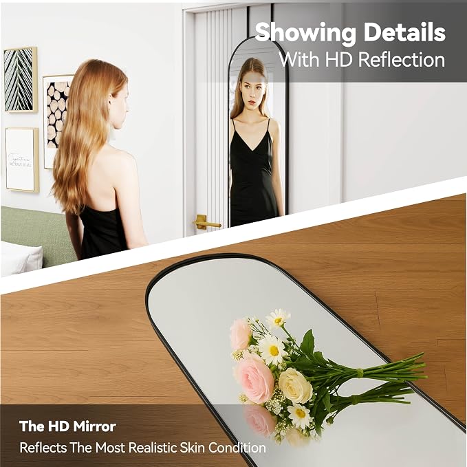 57x16" Full Length Mirror Floor Stand,Over the Door,Wall Mounted Black - Image 5