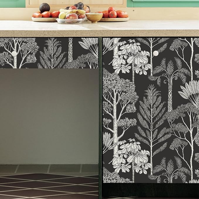 Forest Peel and Stick Wallpaper Boho Tree Black 17.3inW 590.6inL | Vintage Vinyl Self Adhesive Wallpaper, Removable,Easy Match, Moody Dark Bedroom Bathroom Living Room Wall Decor Waterproof - Image 6