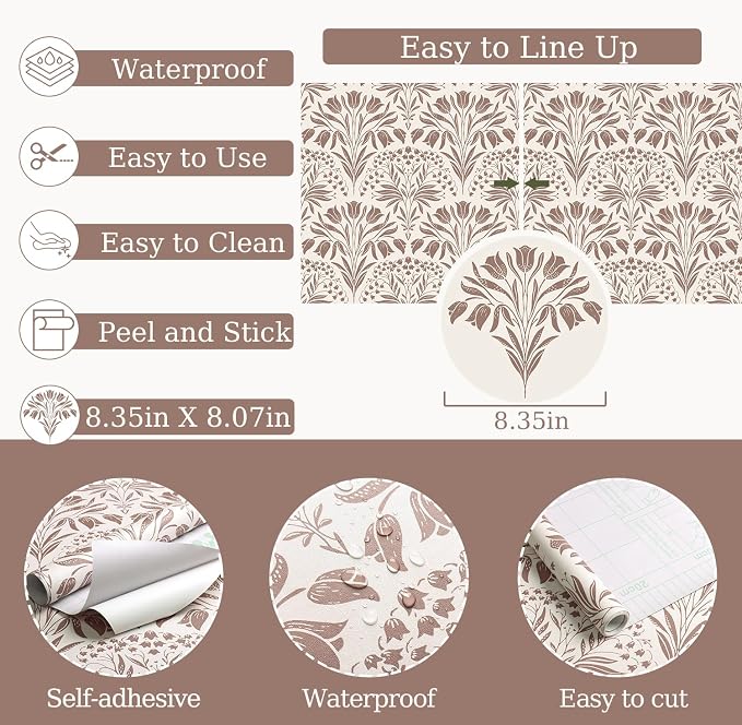 Vintage Tulip Floral Peel and Stick Wallpaper Retro Red Contact Paper | 17.3in X 118in Tulip Flowers Self Adhesive Wallpaper Boho Botanical Removable Wallpaper for Bedroom Cabinet Decor Vinyl - Image 4