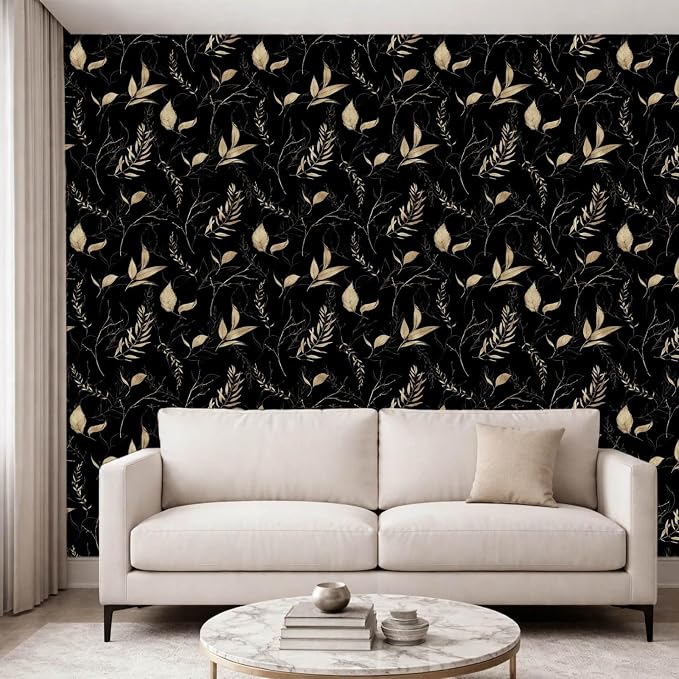 Dark Black and Gold Leaf Peel and Stick Wallpaper 17.7" x 213" | Self-adhesive removable waterproof leaf design for bedroom accent walls and renter friendly spaces - Image 7