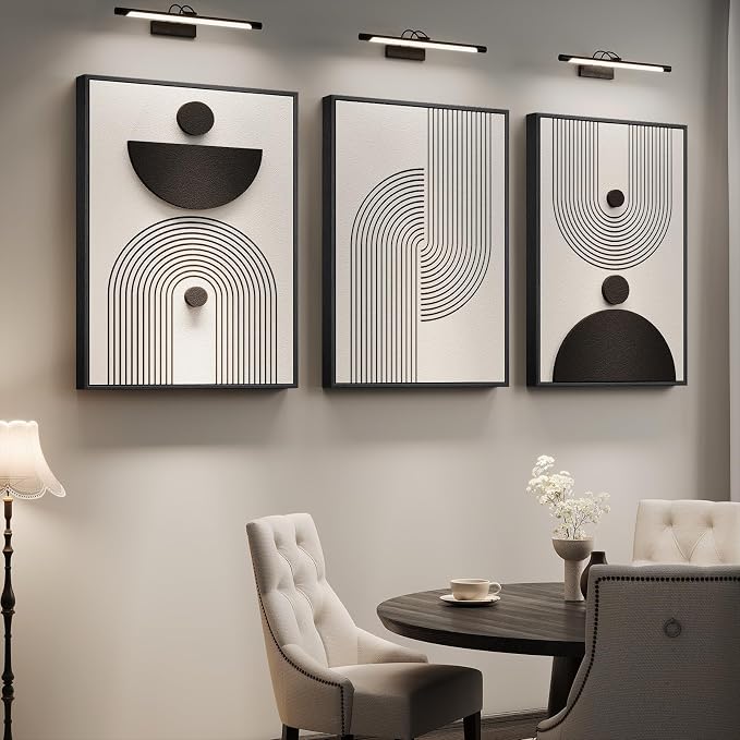 3D Large Framed Black and White Abstract Wall Art for Living Room, 3 Piece | Wood Frames, Sandstone Textured Paintings, Modern Artwork for Walls, 24x36 In Geometric Pictures Wall Decor Bedroom Office - Image 3