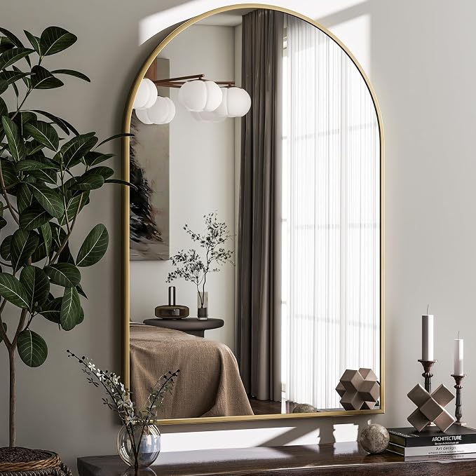HARRITPURE 20"x30" Arched Bathroom Mirror Wall Mounted Gold Arch Mirror - Image 8