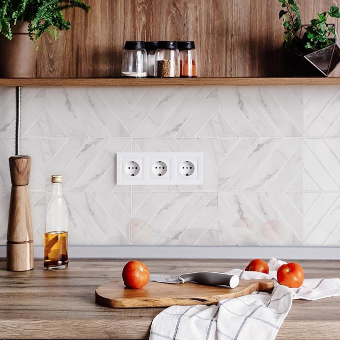STICKGOO Herringbone Peel and Stick Backsplash, White Marble, 10 Sheets | 12.6 x 9.7 in, Thicker Rectangular Vinyl Stick-On Wall Tiles, Easy Alignment, Waterproof, Easy to Clean, Kitchen/Bathroom - Image 4