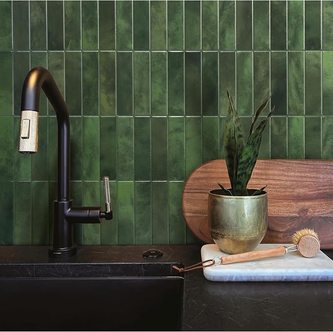 Smart Tiles Peel and Stick backsplash, Stacked Forest Green, 11.43"x9" | Pack of 5 (3.5 sq ft), Glossy, Heat/Moisture Resistant, Low VOC, Kitchen/Bathroom, Renter Friendly, Made in Canada - Image 2