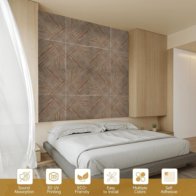 Acoustic Panels,6 Pack,23.6" x 23.6" Sound Panels,Natural Walnut | Peel and Stick Wall Panels,Decorative 3D UV Printing with Wood Print,High-Density 100% Polyester, Art Acoustic Wall Panels - Image 6
