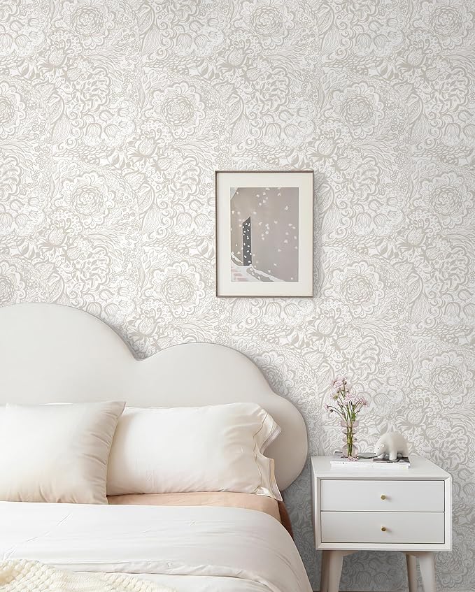 Peel and Stick Wallpaper Boho Grey Wall Paper Grey and White Floral Wallpaper for Bedroom Bathroom Removable Self-adhsive Contact Paper for Cabinets Nursery Shelf Liner 17.3" x 118" - Image 3