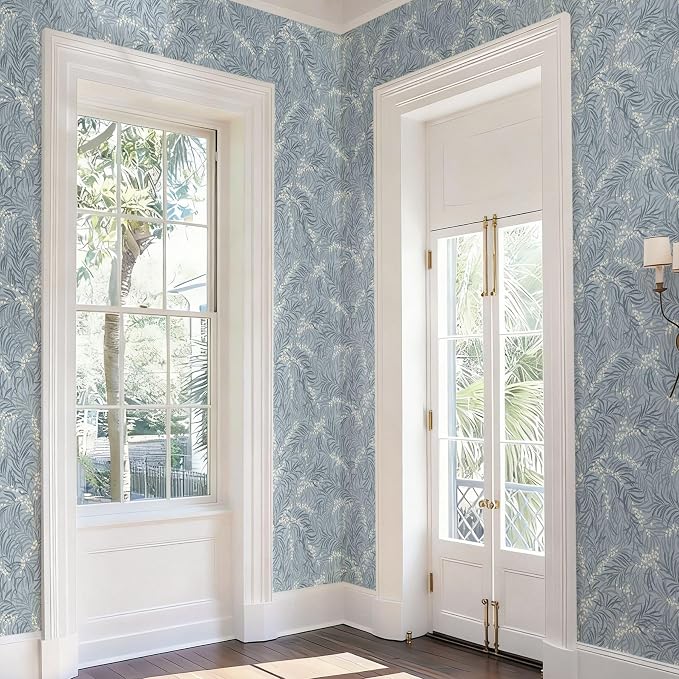 Ismoon Vintage Wallpaper Peel and Stick Dusty Blue Botanical Wallpaper 17.3in x32.8ft Leaf Removable Waterproof Blue/White Contact Paper for Bedroom Kitchen Renter Friendly Wall Decor Vinyl - Image 7