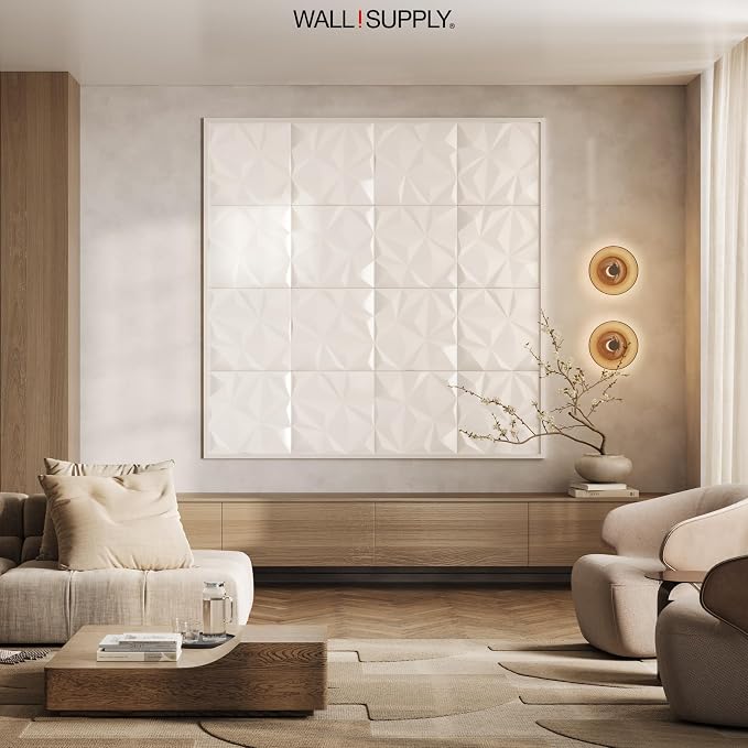 Wall!Supply 3D Geo Lite Wall Panels, 12-Pack, White | Lightweight XPS Foam, Wallpaper Alternative, Easy DIY Installation, Covers 32.29 Sq Ft, for Living Room, Bedroom, Office - Image 6