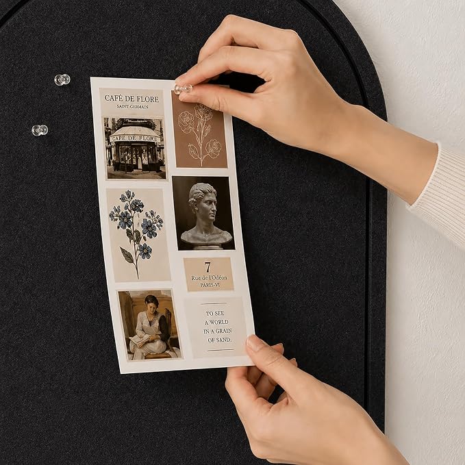Large Arched Felt Bulletin Board, Sized 36" x 24" for Office & Wall Decor – 6 Customizable Adhesive Tiles with Pins are Perfect to Display Your Photos (Black-B) - Image 8