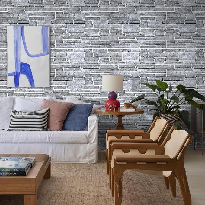 Commomy Faux Stone 3D Wall Panels Peel and Stick - 12 pcs 22.8" x 11.8" | Thin & Urltra PVC Fake Stone Textured Wall Panels for Interior Tile Bedroom,Living Room,TV Background (Covers 22.48 sq.ft) - Image 9