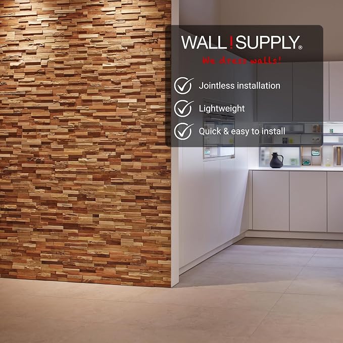 Wall!Supply 3D Wall Panels – Reclaimed Rustic Asian Teak Wood – Home Decor Wallpaper Alternative for Living Room, Bedroom & Office – Easy DIY Installation – 10 Pack, Covers 9.6 Sq Ft | Real Reclaimed Asian Teak, Wallpaper Alternative, Easy DIY Installa... - Image 4