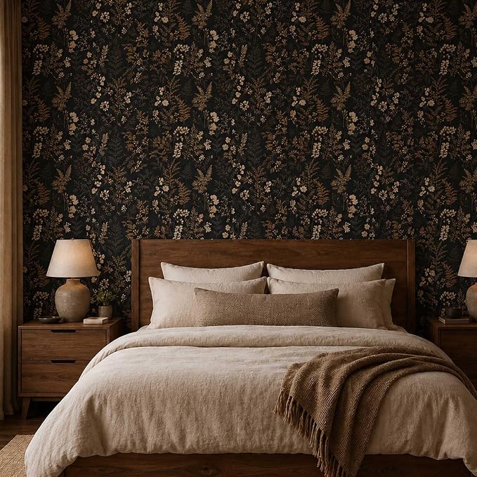 Moody Dark Vintage Floral Peel and Stick Wallpaper 17.7"x124" | Self-adhesive removable waterproof vinyl wall covering with botanical pattern for renter-friendly bedrooms and accent walls - Image 3