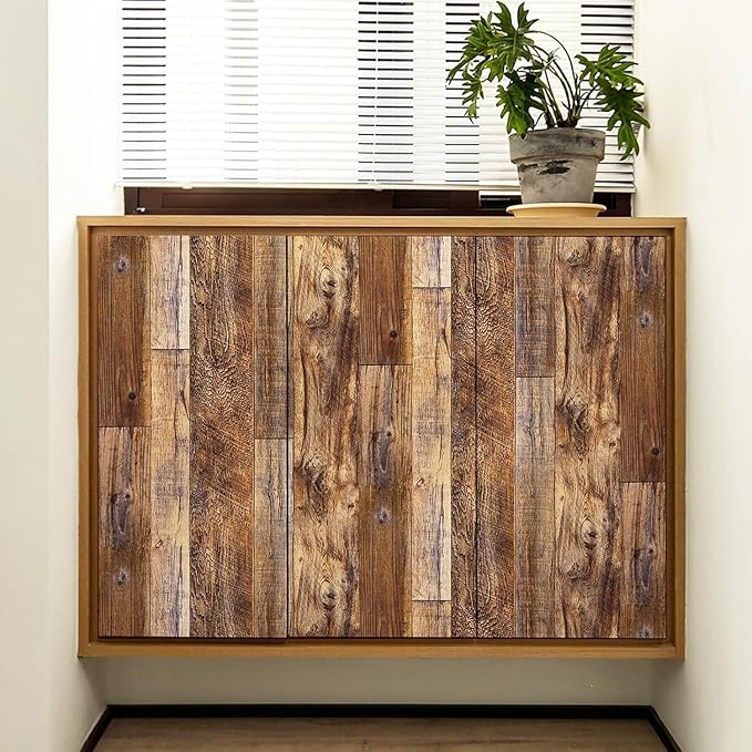 Yun-aeon Natural Wood-Brown Contact Paper Peel and Stick Wallpaper | 17.3"x 1200"Self Adhesive Removable Vintage Faux Wood Wall Paper Plank Shelf Home Decoration Kitchen Counter Cover - Image 3