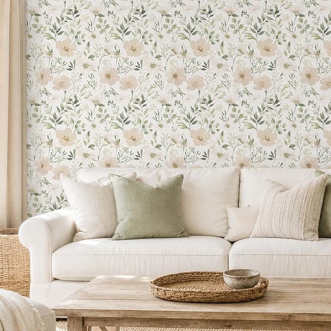 Floral Peel and Stick Wallpaper 17.7in x 118in | Watercolor flower removable self adhesive design for cottagecore bedroom accent walls - Image 3