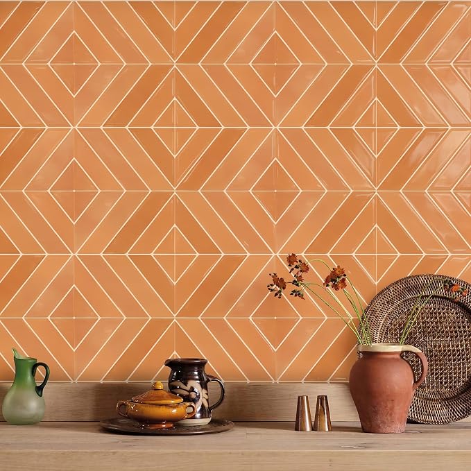 STICKGOO Herringbone Peel and Stick Backsplash, Orange, 10 Sheets | 12.6 x 9.7 in, Thicker Rectangular Vinyl Stick-On Wall Tiles, Easy Alignment, Waterproof, Easy to Clean, Kitchen/Bathroom - Image 3