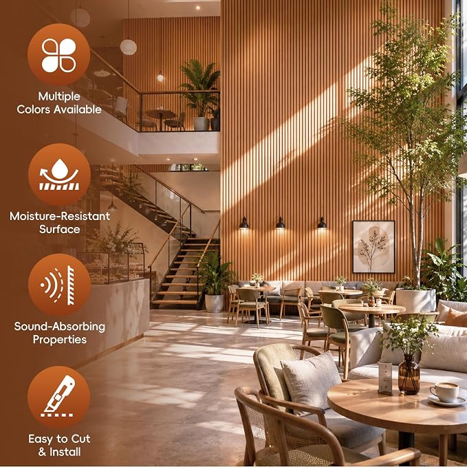 RITOLLO Wood Panels for Wall, 4 Pack Wood Slat Acoustic Panels, 118 x 11 in 3D Fluted Sound Absorbing Panels for Interior Wall Decor, Accent Wall for Living Room, Bedroom, Home Office (Teak) - Image 3