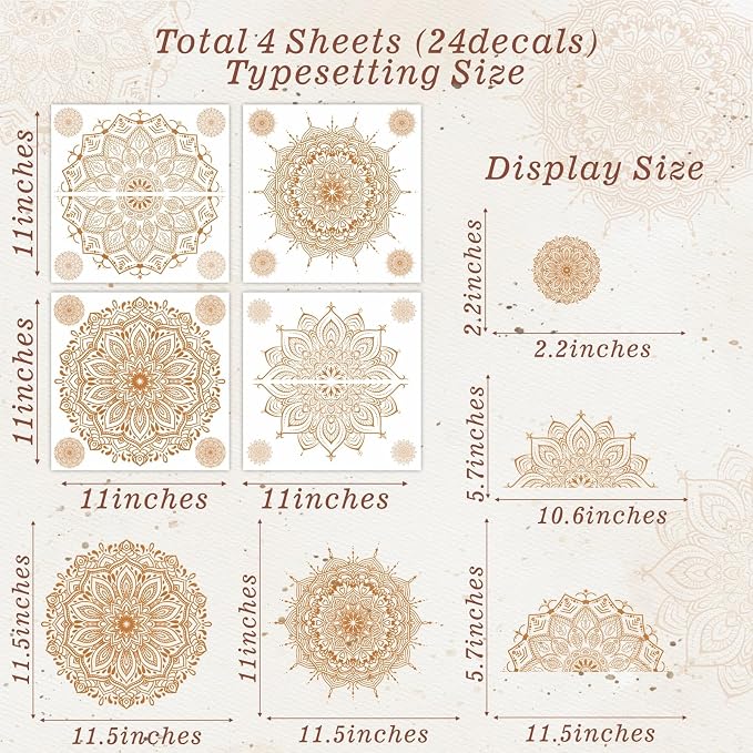 Brown Mandala Wall Sticker Mandala Decals for Window Boho Modern Art Mural | Headboard vinyl decoration, lotus peel and stick, removable, self adhesive, for bedroom living room yoga room home gym decor - Image 2