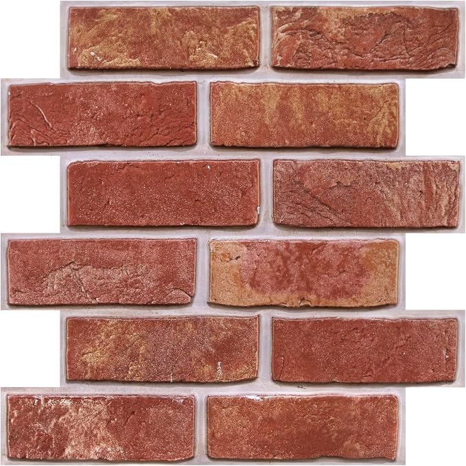3D Peel and Stick Faux Brick Wall Panels 11.8" x 11.8" 10-Pack | Red, Small Brick-Look Textured Sticker, Thin Lightweight PVC Self Adhesive Wall Tiles for Interior Decor, Cover 9.7 sq ft - Image 9