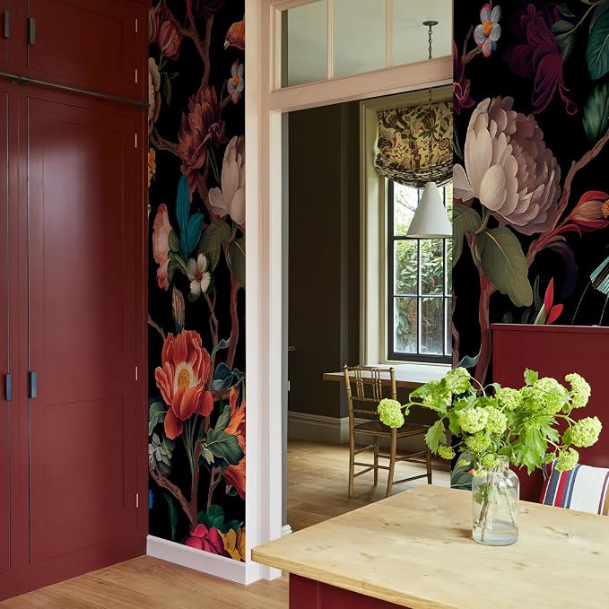 Zeeko Vintage Black Floral Peel and Stick Wallpaper Mural, 98" x 59" | Large Flower Art Deco Wall Murals, Ideal for Bedroom TV Background Wall Paintings, Home Decor - Image 3