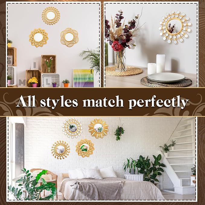 Barydat 10 Pcs Boho Gold Sun Mirrors for Wall Decor 10 Inches Plastic Decorative Wall Mirrors for Entryway Home Living Room (Modern) - Image 4
