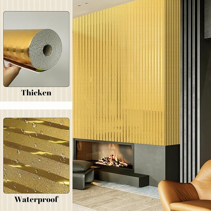 23.62" x 110.24"Peel and Stick Wallpaper Self Adhesive Stripe Wall Covering | 2mm Thick 3D Modern Glossy Stripe Textured Vinyl Wall Panels Waterproof Renter Friendly Soundproof Wall Paper Roll for Walls - Image 8
