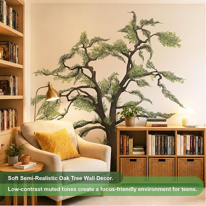 6.4 Ft x 5.9 Ft Oak Tree Wall Decals, Extra Large for Teen Room | Hand-Drawn Realistic Woodland Oak Mural, Peel and Stick Forest Wall Stickers, Ideal for Living Room, Bedroom and Classroom - Image 2