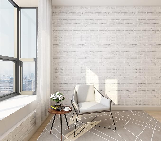 Hopeak White Brick Wallpaper, Self-Adhesive Peel and Stick Wallpaper Waterproof and Removable Good for Home Decoration and Furniture Renovation (17.5 x 787.4 Inch) - Image 2